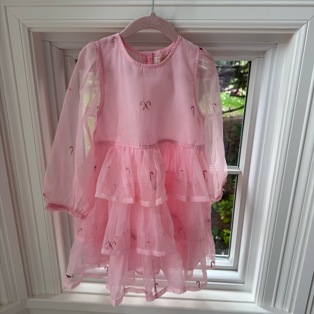 Pink Chicken Girls Chiffon Candy Cane Dress Size 5